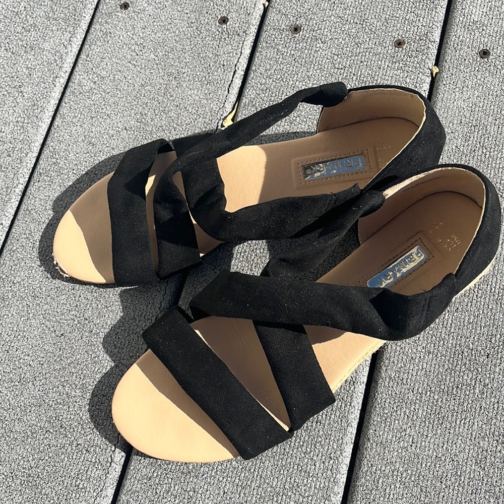 Slip-On Black Fabric Sandals